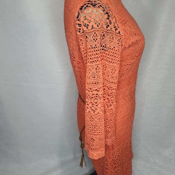 Sharagano Lace Peach LS Dress Size 4 Small - Picture 4 of 7